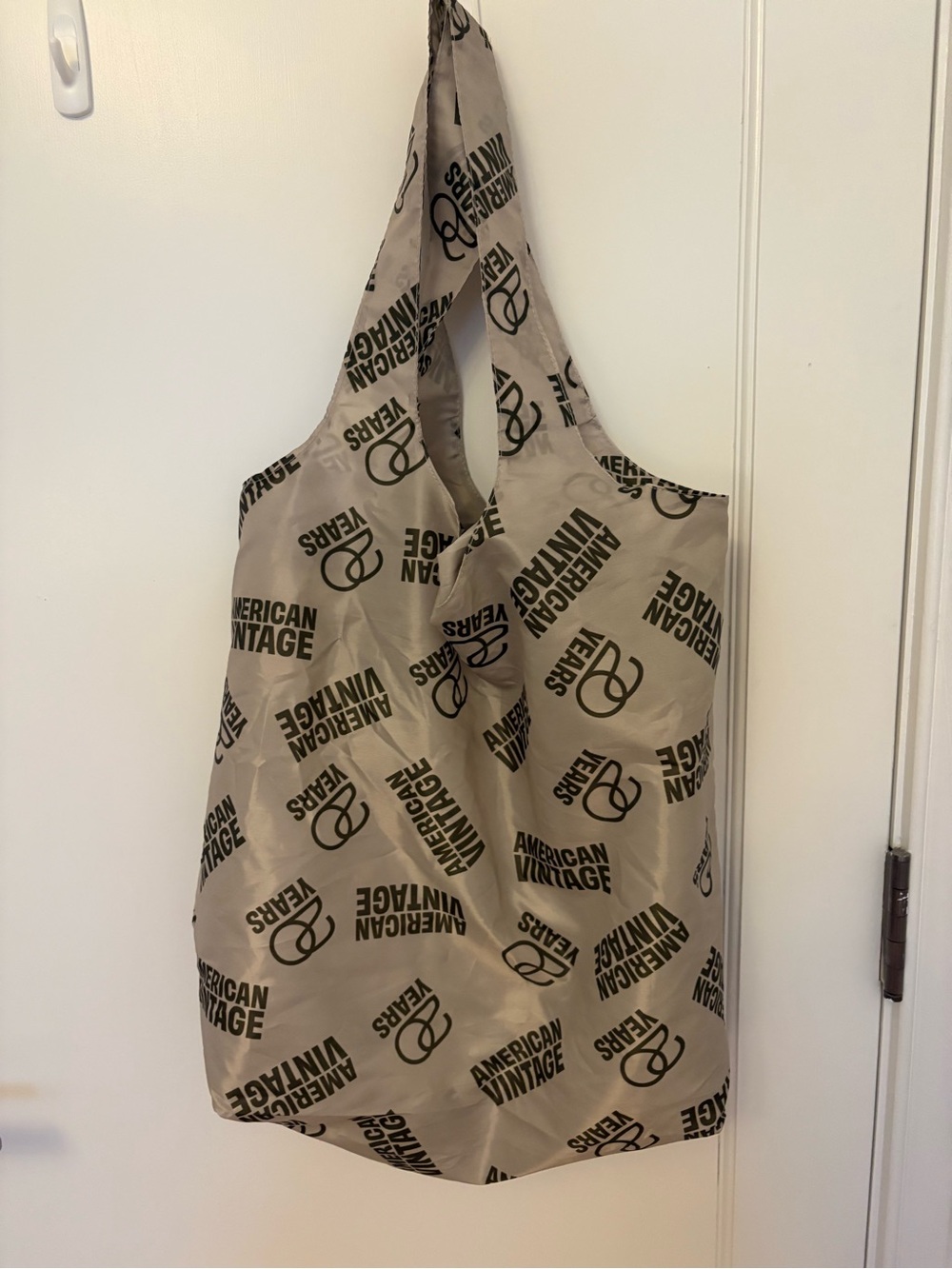 American Vintage Beige Tote Bag with Black Logo Print